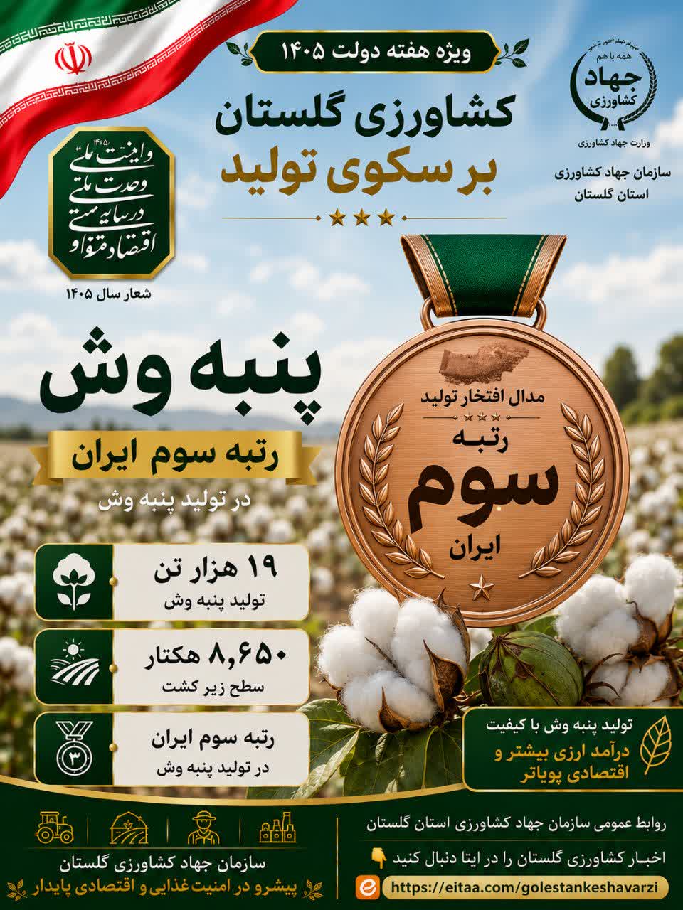 پنبه وش رتبه سوم تولید در ایران،  کشاورزی گلستان بر سکوی تولید،  ویژه هفته دولت ۱۴۰۵